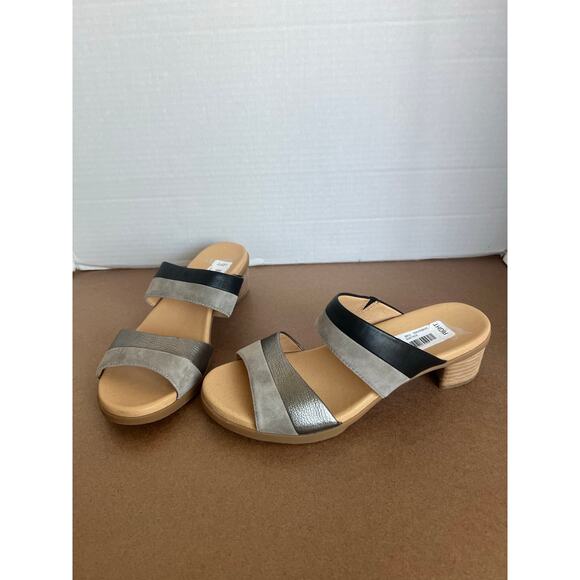 NWT Dansko Theresa Gray/Black Leather Multi-Strap Slip-On Block Heel Sandal 10.5 - Picture 1 of 11